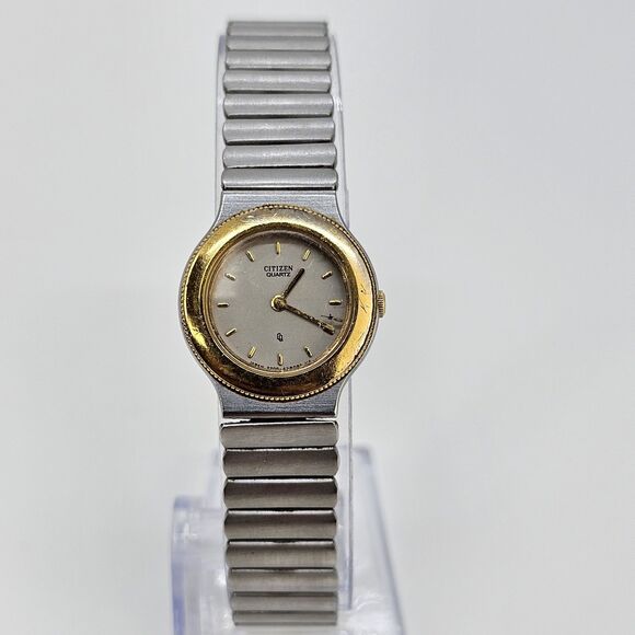 Citizen Women's Watch 22MM Gray Dial Gold Bezel Gray Bands 7.25" New Battery - Picture 1 of 14